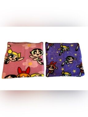 Lot - 2 VTG Powerpuff Girls Fleece Blankets Throws Purple 46 x 60 Pink 47 x 59